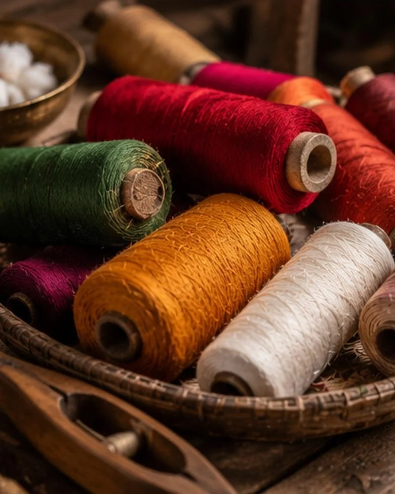 Spools of silk and gold zari thread