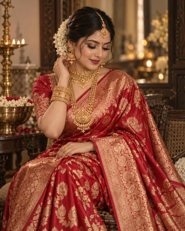 Royal Red Bridal Katan, detail