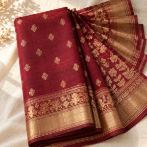 Maroon Dhakai Jamdani with Gold Buti