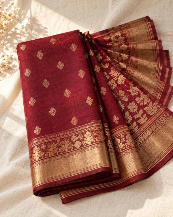 Maroon Dhakai Jamdani with Gold Buti