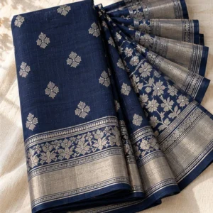 Midnight Blue Jamdani, Silver Motifs