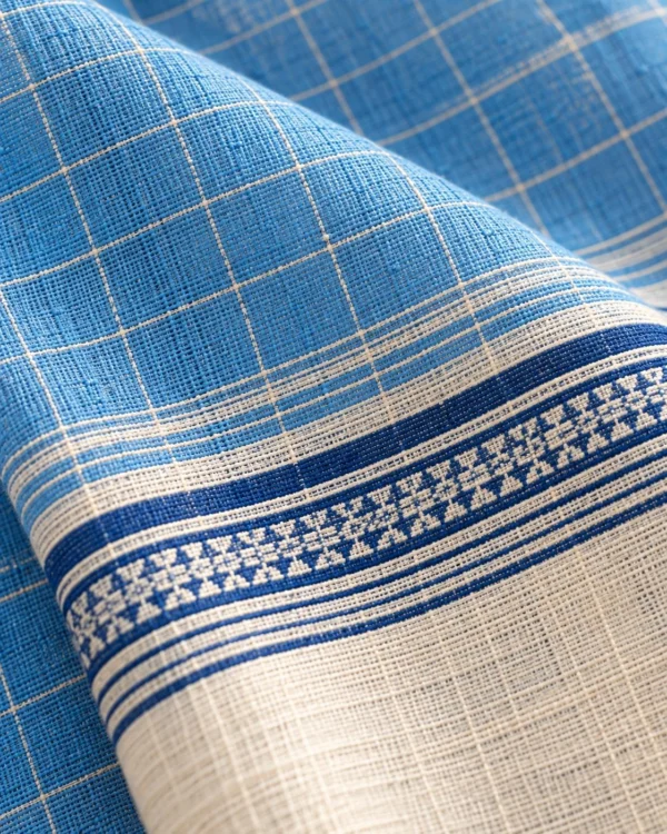 Sky Blue Tangail Cotton, Small Checks, detail