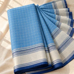 Sky Blue Tangail Cotton, Small Checks