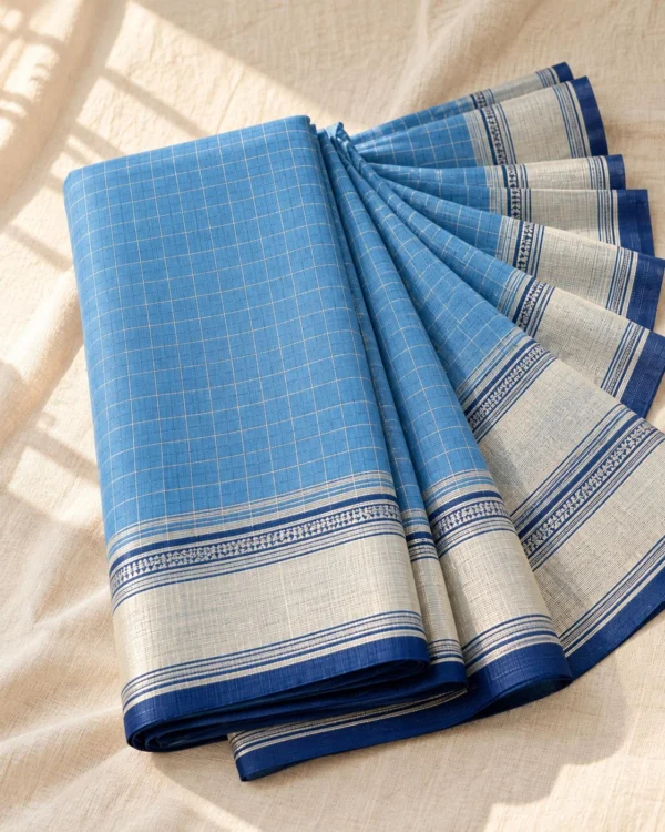 Sky Blue Tangail Cotton, Small Checks