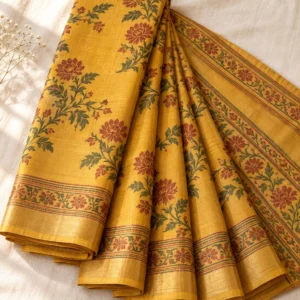 Turmeric Rajshahi Silk, Block Print