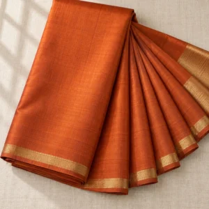 Rust Rajshahi Silk, Gold Border